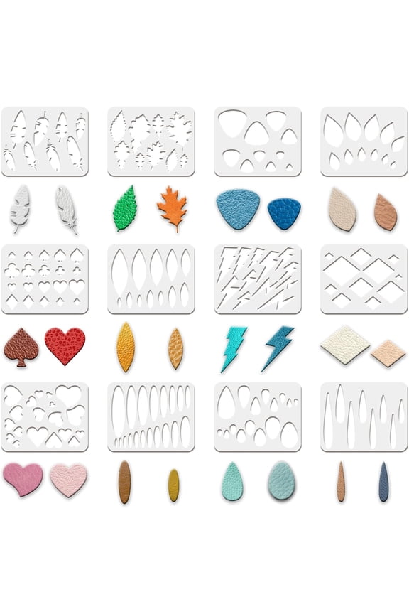12Pcs Reusable Earrings Making Template Leather Earring Templates 10x8 inch Plastic Cutting Stencil with Differnt Patterns for Earrings Making Jewelry DIY Crafts Favors for DIY Mixed Patterns