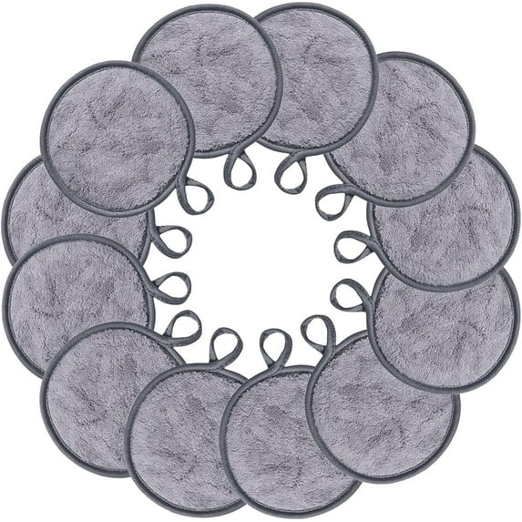 12Pcs Reusable Makeup Remover Pads for Face, Eye, Lips Microfiber Facial Cleansing Rounds Washable Face Cloths , 5inch