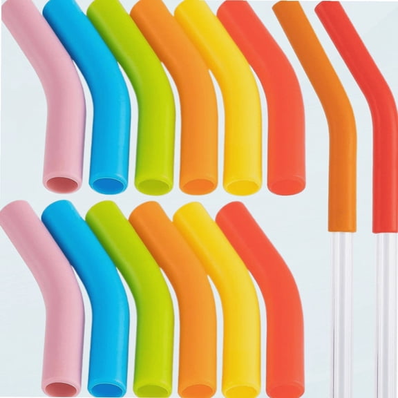 12Pcs Reusable Silicone Straw Tips 5/16"Wide(8mm Outer Diameter) Multi-color Food Grade Rubber Straw Covers Flex Elbow Hydraflow Straw Replacement Tip for Stainless Steel Metal Straws,6 colors
