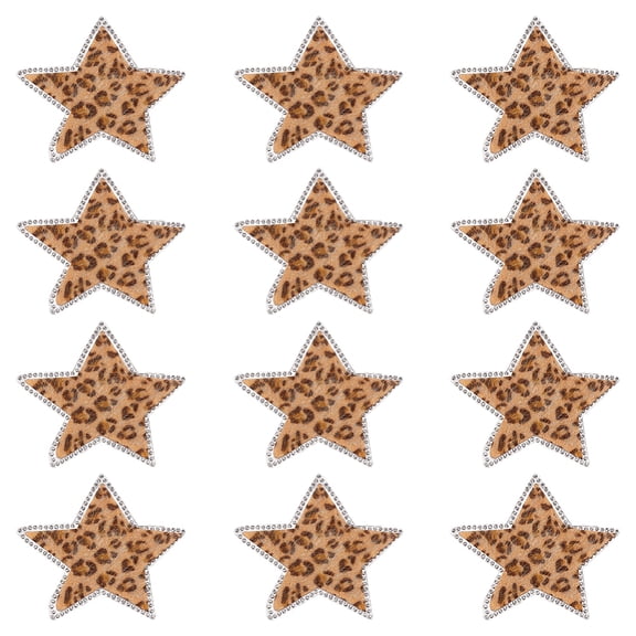 12Pcs Rhinestone Iron on Cloth Patches Costume Accessories Appliques Star with Leopard Print Sandy Brown 85x89x1.5mm