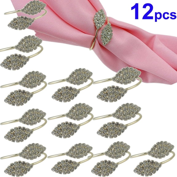 12Pcs Rhinestone Napkin Rings Handmade Serviette Buckle Holder for Weddings, Receptions, Dinner Party, Banquet, Buffet Table Decor