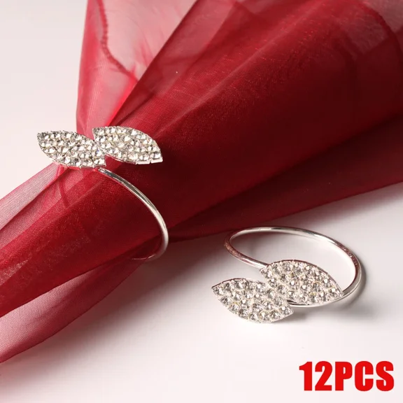 12Pcs Rhinestone Napkin Rings Leaf Napkin Holder Buckles Dining Table Decoration