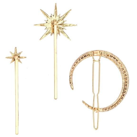 12Pcs Rhinestone Star Moon Hair Clips,Vintage Hair Pin Metal Snowflake Diamond