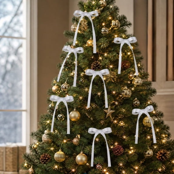 12Pcs Ribbon Bows Christmas Tree Decorations,5.9in x 3.14in Christmas Bows Ornaments Xmas Ornaments for Tree Home Party Front Door Wreath Holiday Decor Party Supplies