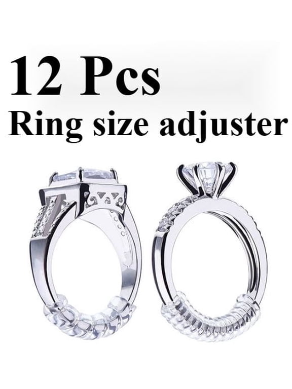 12Pcs Ring Rubber Size Adjuster for Loose Rings Invisible Ring Guard for Women Clear Plastic Wide Thin Band Resizing Ring Resize Make Ring Smaller