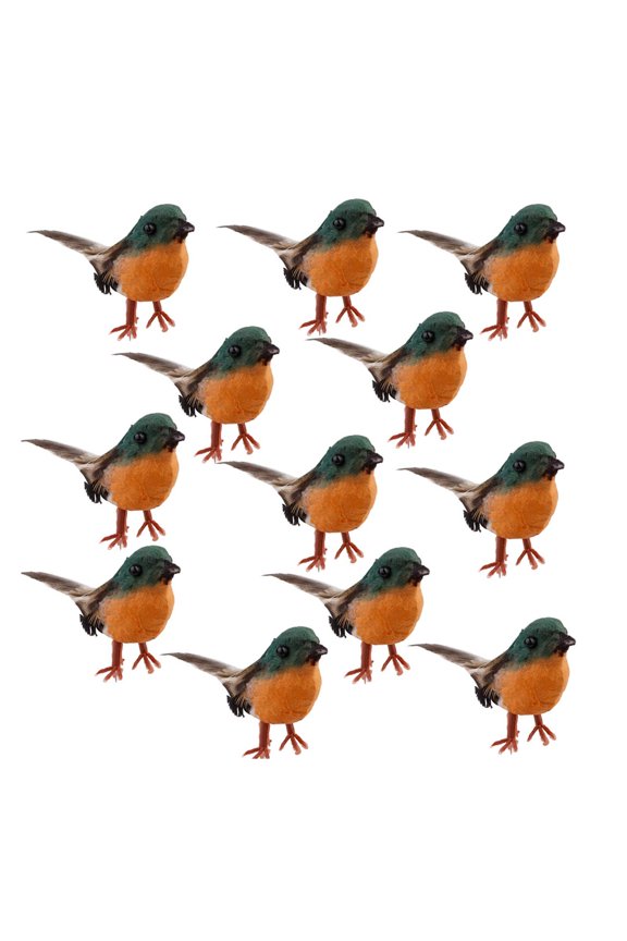 12Pcs Robin Bird Figures Artificial Feather Robin Birds Decoration Christmas Tree Ornaments Mini Cute Birds with Flexible Wire Paws for Crafts Fairy Garden Tree Decoration