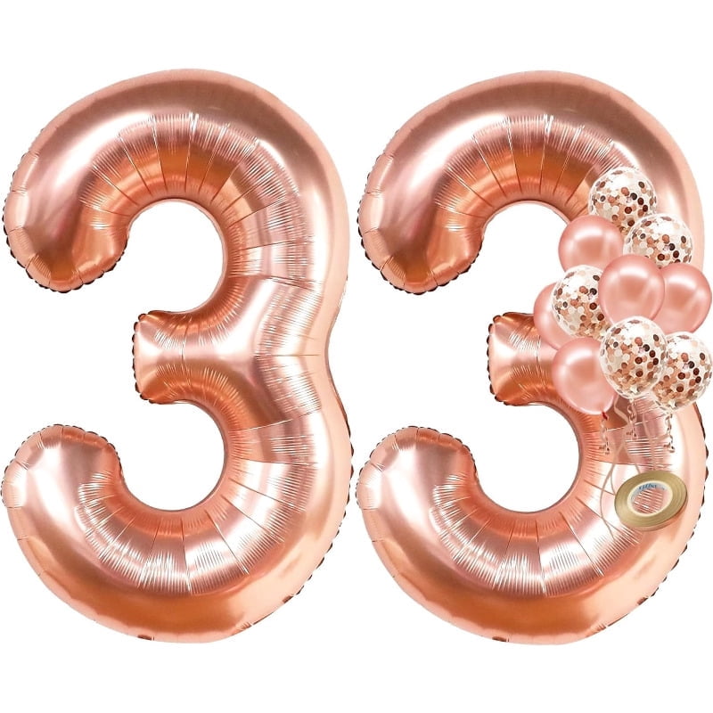 12Pcs Rose Gold 33th Birthday Party Decorations 32Inch Number 33 Foil ...