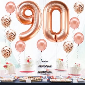 12Pcs Rose Gold 90th Birthday Party Decorations 32Inch Number 90 Foil Balloons 12Inch Latex Confetti Balloons for 90 Year Old Women Lady Birthday Anniversary Party Home Decorations Supplies