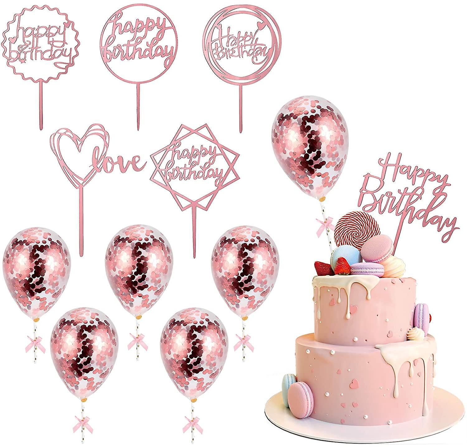 12Pcs Rose Gold Birthday Cake Topper Set, 6 Pcs Acrylic Cake Topper 6 ...