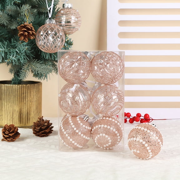 12Pcs Rose Gold Christmas Ball Ornaments Set, 2.76" Shatterproof Plastic Hanging Balls Pearls Ornaments for Christmas Tree Party Wedding Holiday and Home Decoration