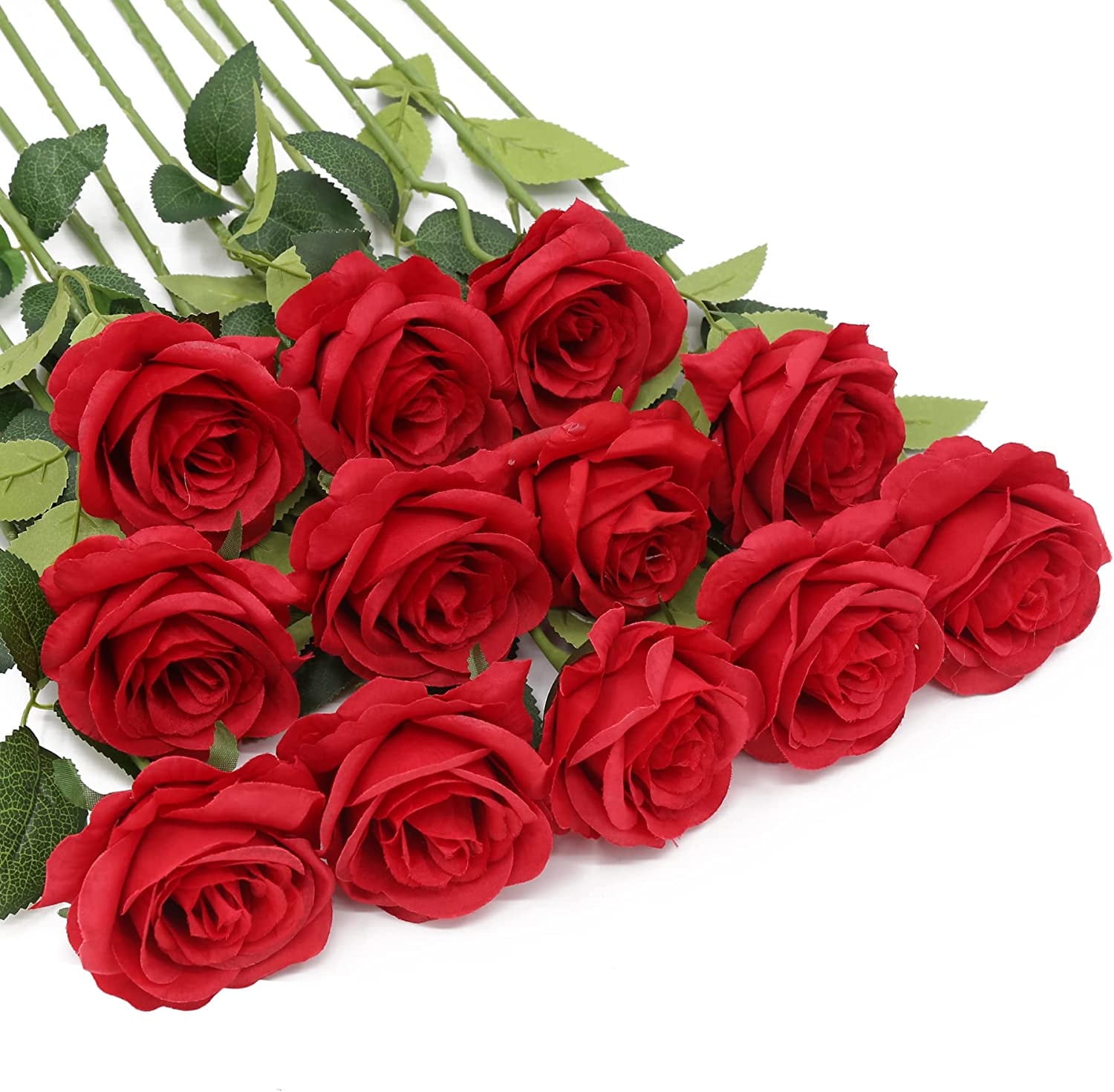12Pcs Roses Artificial Flowers Bulk Fake Silk Black Roses Bouquet with ...