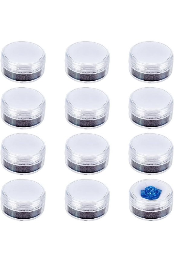 12Pcs Round Gemstone Display Box Mini Stone Jewelry Box Small Loose Diamond Gemstone Display Case Plastic Containers Holder with Clear Top for Rhinestone Small Items Displaying White