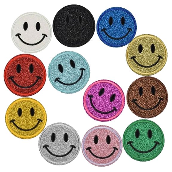 12Pcs Round Happy Smile Face Patches Cotton Embroidered Patch 2 Inch