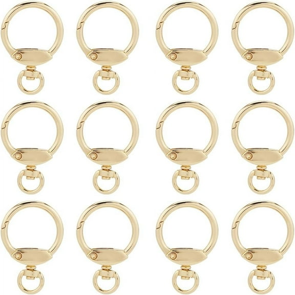 12Pcs Round Swivel Clip Buckle Snap Hooks Alloy Eyelet Circle Carabiner Clip Spring O Ring Hook Gold Gate Cla