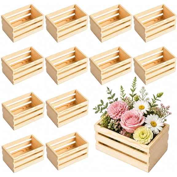 12Pcs Rustic Wooden Crates Set, Nesting Wood Storage Boxes 5 x 3.46 x 2.76 Inch, Farmhouse Wooden Crate Organizer for Home, Office, Bathroom, Closet, Shelf Display, DIY Craft Projects