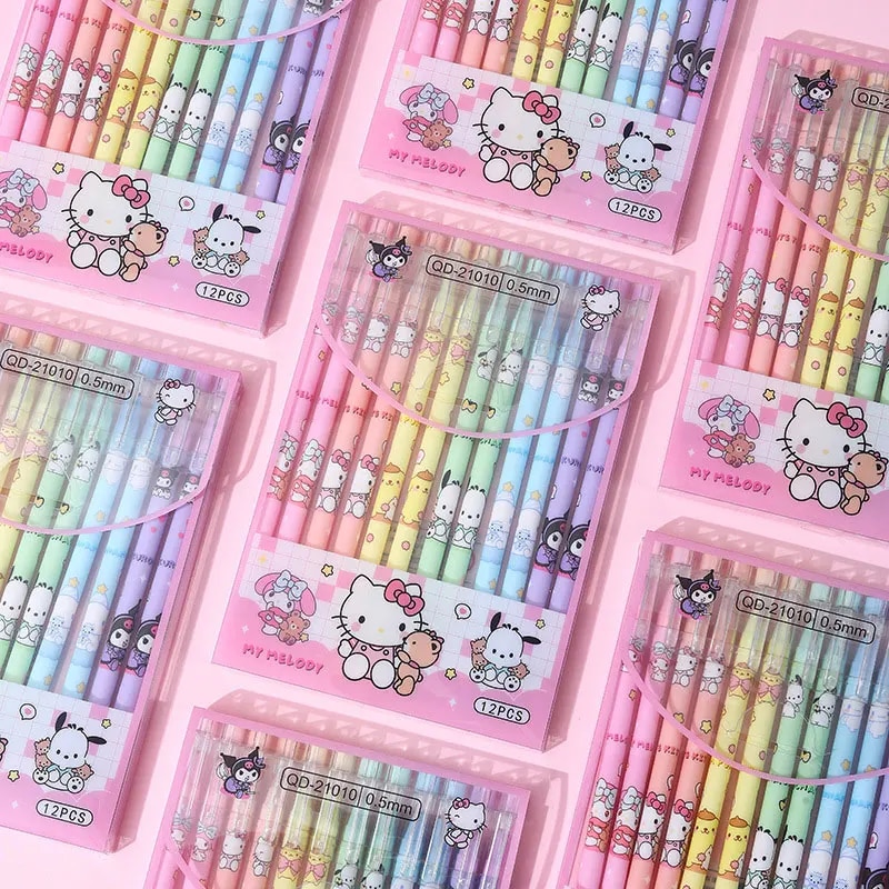 12Pcs Sanrio Erasable Neutral Pen Hello Kitty Melody Kuromi Cinnamoroll