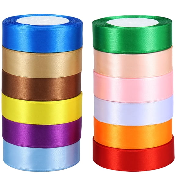 12Pcs Satin Ribbon Roll Colorful Satin Ribbon 1 inch Polyester Gift Wrapping Ribbon 25 Yards Multipurpose Craft Ribbon Rolls Machine Washable for Gift Package Bow Making Wedding Decoration