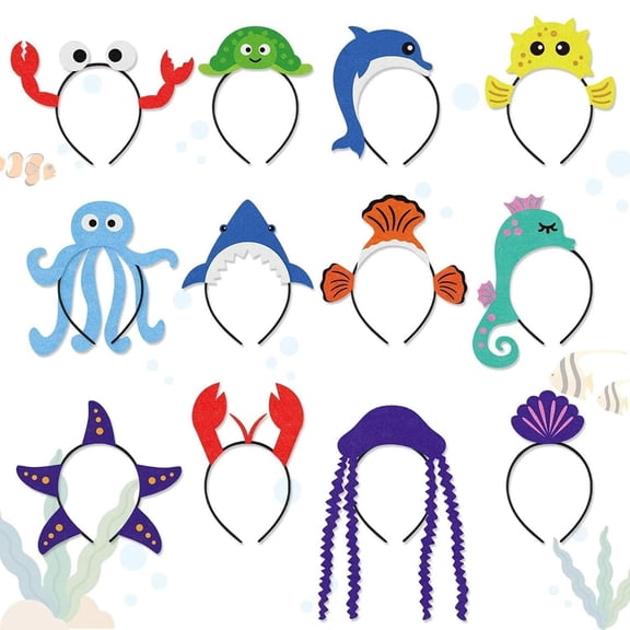 12Pcs Sea Animal Party Headband Under the Sea Themed Birthday New Year Party Favors for Costumes Dress-up Party
