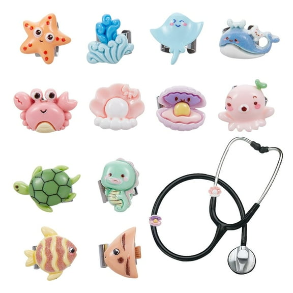 12Pcs Sea Animals Stethoscope Charms 0.6 Inch Resin Stethoscopes Tag Animal Pendant ID Name Tag Charm Stethoscope Charms Stethoscopes Accessories for Doctor Nurse Medical Assistant diy