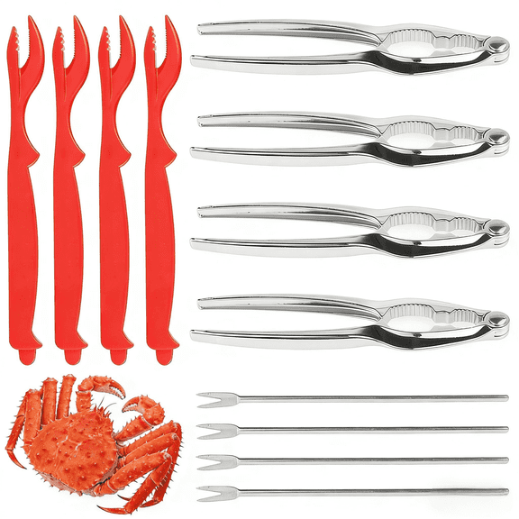 12PCS Seafood Tools Set, Crab Cracker and Picks, Stainless Steel Lobster Cracker Forks, Nut Cracker Shell Claw Lobster Shellers, Shellfish Lobster Leg Opener Set for Restaurant Kitchen Gadget Kits