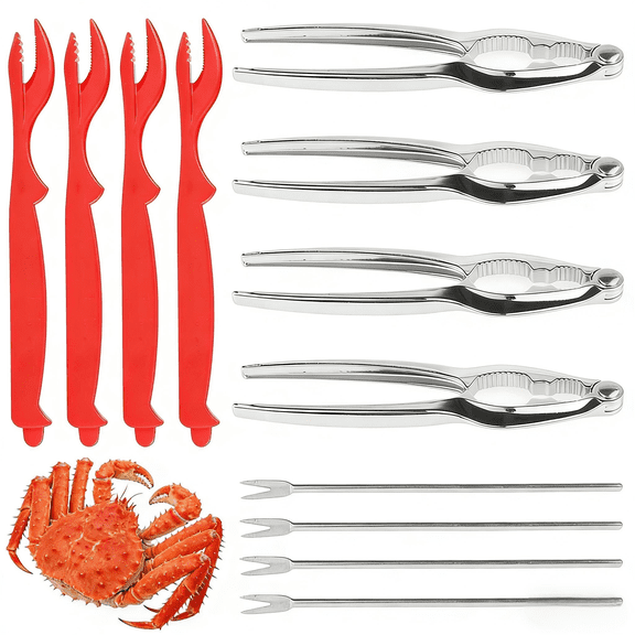 12Pcs Seafood Tools Set Crab Cracker Stainless Steel Lobster Cracker Forks Nut Cracker Shell Claw Lobster Shellers Nut Cracker Shellfish Lobster Leg Opener Set for Restaurant Kitchen Gadget Kits