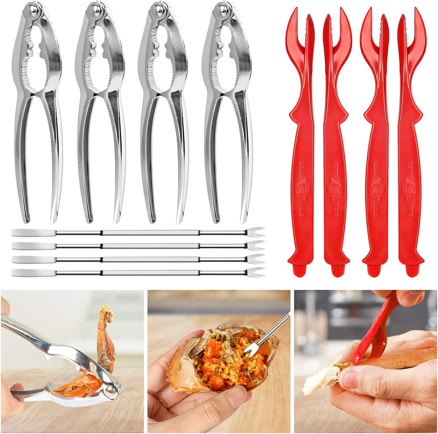 12Pcs Stainless Steel Seafood Tools Set Lobster & Crab Crackers, Nut Cracker, Shell Breakers