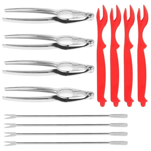 12Pcs Seafood Tools Set Crab Leg Crackers and Tools Set with 2 Crab Leg Crackers and 2 Stainless Steel Crab Forks Nut Cracker Lobster Leg Opener Set for Kitchen Seafood Party Restaurant
