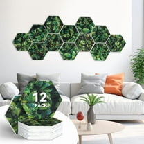 DOLLAR BOSS 12Pcs Self Adhesive Felt Board Tiles Hexagon Bulletin Board for Walls, Green Leaves Printing Hexagon Felt Bulletin Home Wall Decor, Felt Cork Pin Board for Pictures Photos Memos