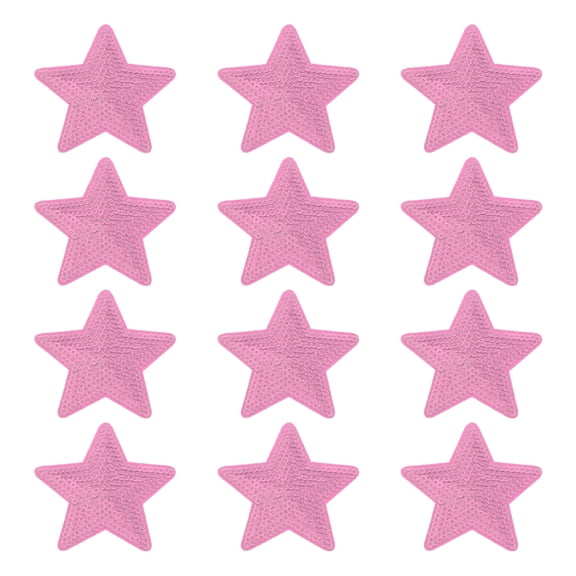 12Pcs Sequin Star Iron on Patches 9x9cm(3.55x3.55") Appliques Embroidery Star Patches for Clothing Bags Jackets Jeans Hats Accessory Craft Pink