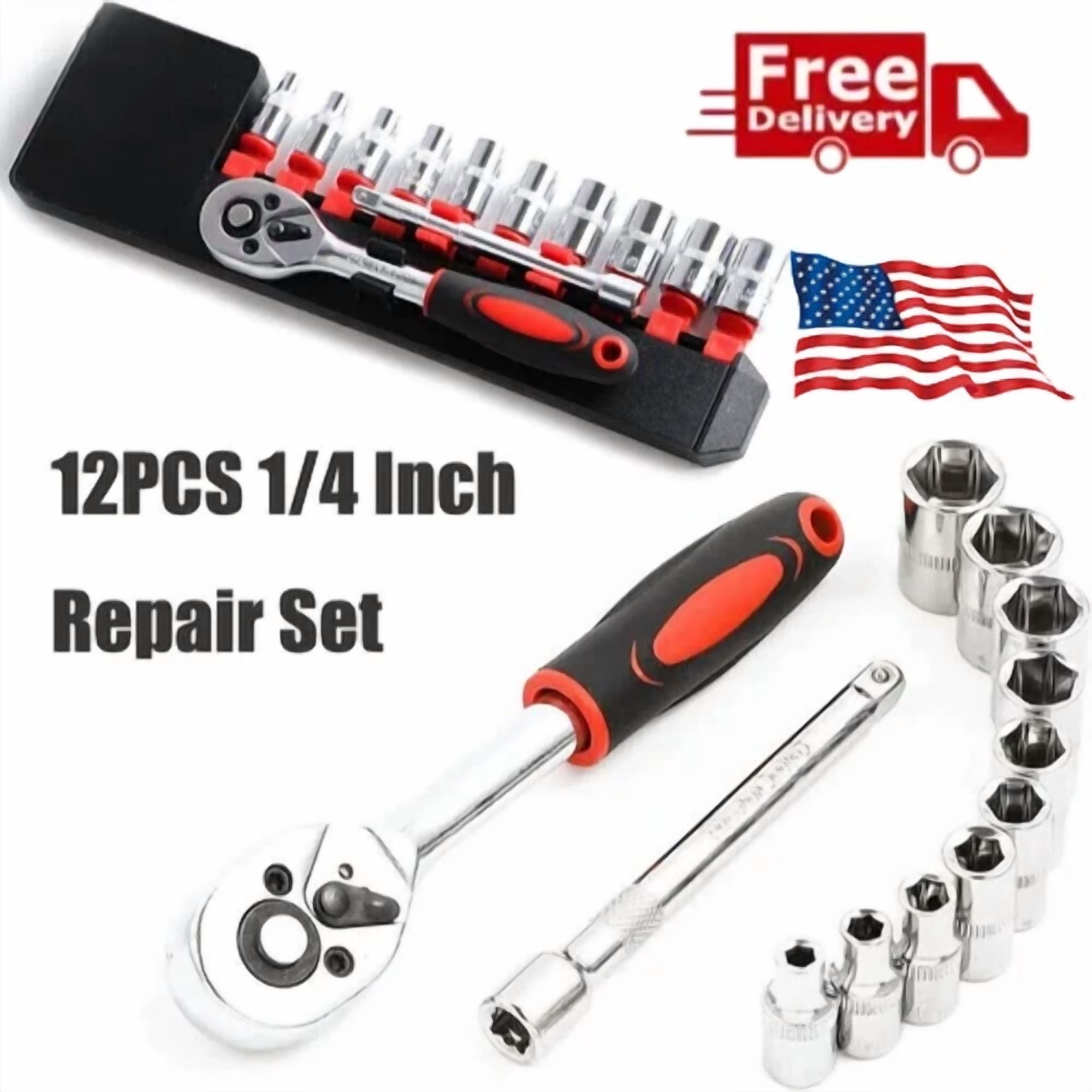 12Pcs/Set 1/4 Inch Ratchet Socket Wrench Set Metric Socket Set Repair ...