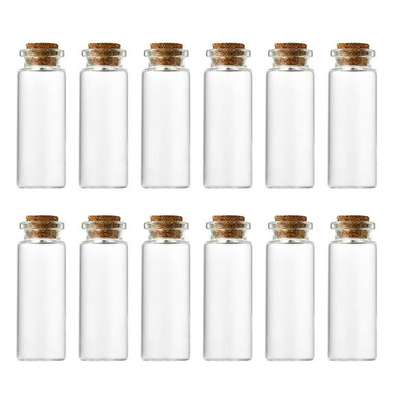 12Pcs/Set 10ml Glass Bottles Cork with Cork Stoppers - DIY Decoration Mini Glass Vials Cork,Spell Jars,Wishing Bottles Message Wedding Favors Gift