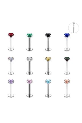 12Pcs/Set 16G Mix Color Crystal Lip Labret Studs Medusa Piercing Tragus Helix Piercing