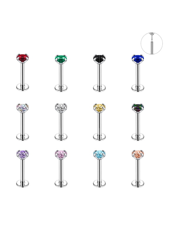 12Pcs/Set 16G Mix Color Crystal Lip Labret Studs Medusa Piercing Tragus Helix Piercing
