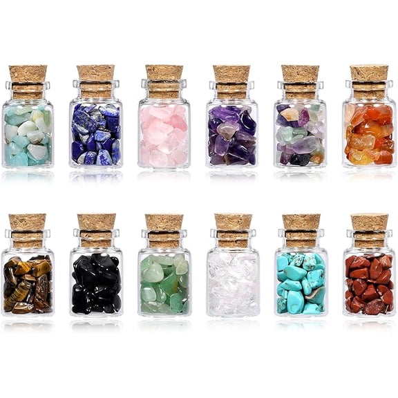 12Pcs Set Crystal Bottle Chips Box Handmade Crystal Bottle Chips Box For Home Office Table Decorative Healing Crystal Gift
