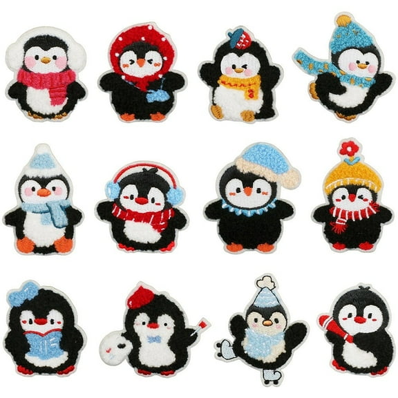 12Pcs/Set Cute Penguin Christmas Tree Embroidery Cloth Patches Sew on Patches Applique for Clothes Scarf DIY Accessories