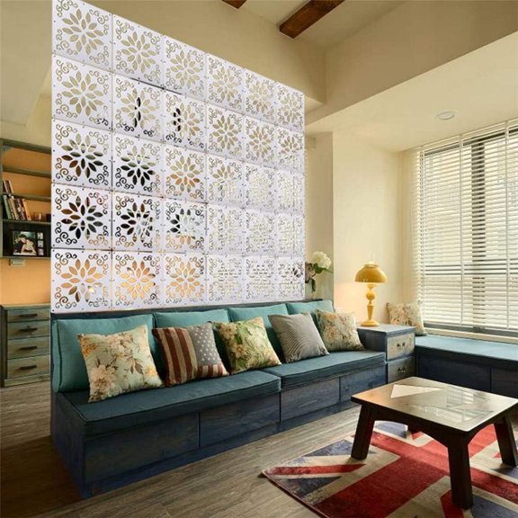 12Pcs/Set Hanging Room Divider White DIY Panel Screens Partition Wall Dividers Room Decorative with All Accessories 11.4x11.4 Inch (M5)