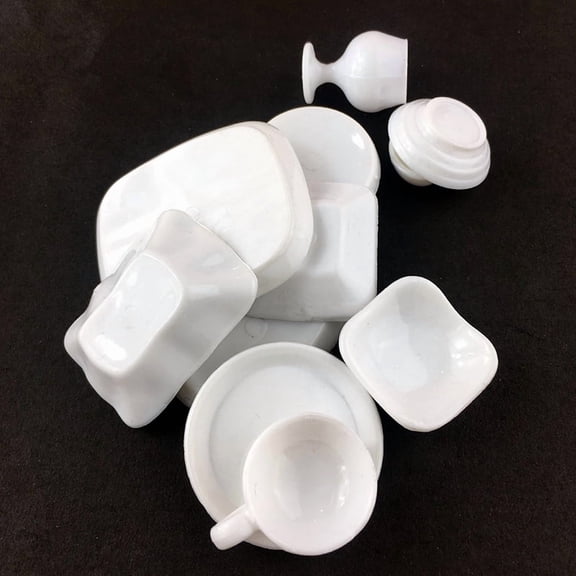 12Pcs/Set Mini White Kitchenware Toys Drink Cups Dish Plate Tableware Mini Simulation Accessories DIY Pretend Play Toys