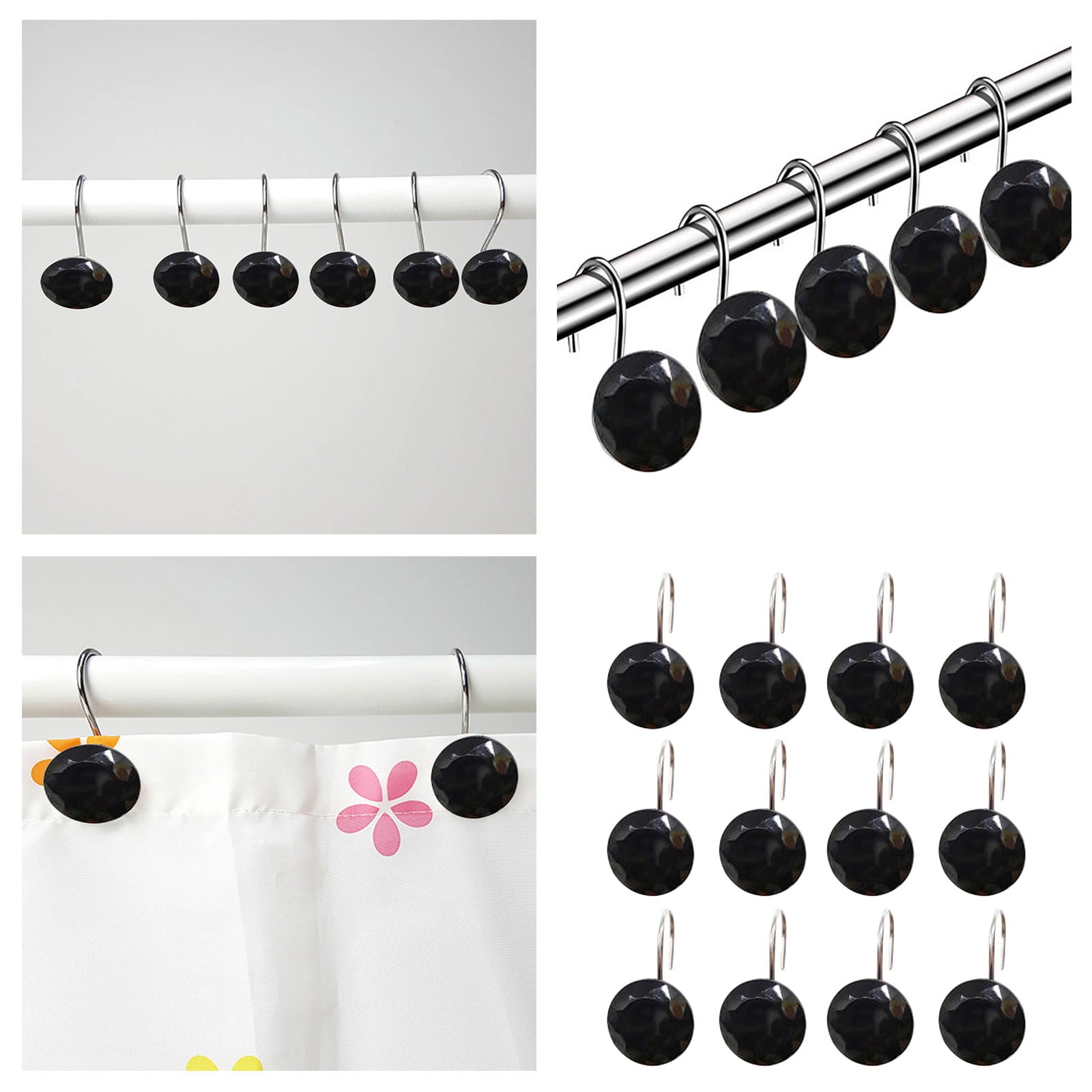 12Pcs/Set Rhinestone Decorative Shower Curtain Hooks Rings Proof