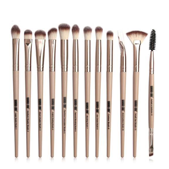 12Pcs/Set Skin Color Soft Bristles Eyeshadow Highlighter Brush Smudge Brush Spread Color Brush Detail Brush Easy To Carry Makeup Tools