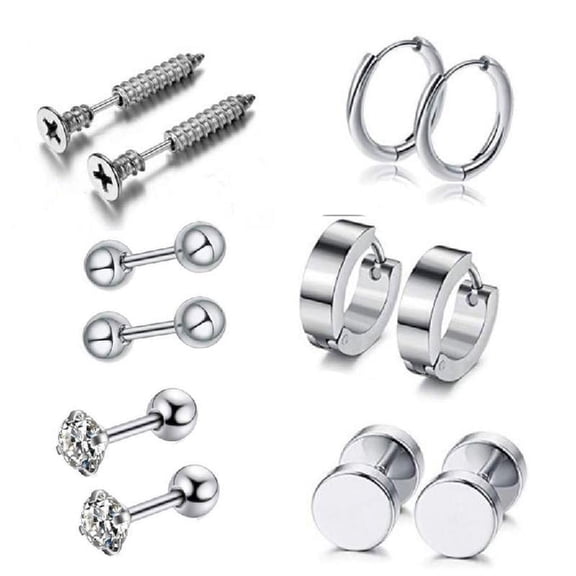 12Pcs/Set Stainless Steel Ear Studs Unisex Screw Barbell Piercing Earrings Decor