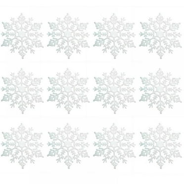 12Pcs/Set White Snowflake Ornaments Plastic Glitter Snow Flakes Ornaments for Winter Christmas Tree Decorations Craft Snowflakes