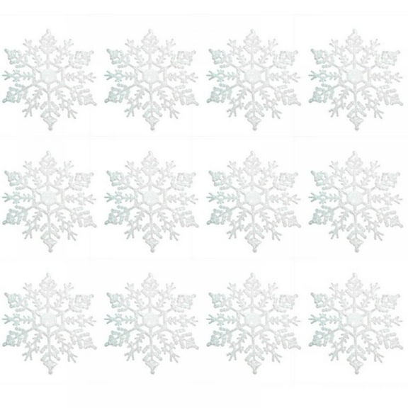 12Pcs/Set White Snowflake Ornaments Plastic Glitter Snow Flakes Ornaments for Winter Christmas Tree Decorations Craft Snowflakes