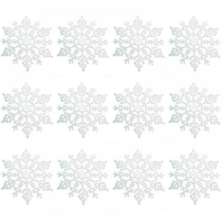 12pcs Snowflake Ornaments Plastic Glitter Snow Flakes Ornaments