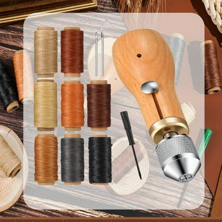 12Pcs Sewing Awl Kit, Portable Leather Including Handheld Sewing Repair Awl Straight and Bent Needles and 8 Rolls Waxed Threads with Small Screwdriver for DIY Craft