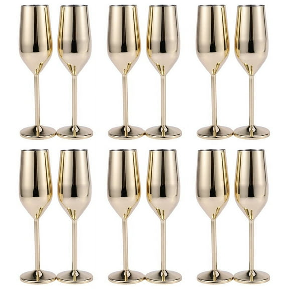 12Pcs Shatterproof Stainless Champagne Glasses Brushed Gold Wedding Toasting Champagne Flutes Drink Cup