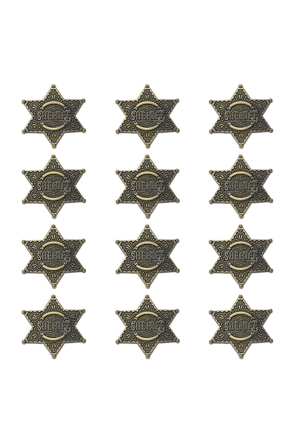 12Pcs Sheriff Badge Police Badges Pin Metal Star Police Badges Pin Brooch Old West Prop Western Cop Badge School Carnival Prizes for Adult Party