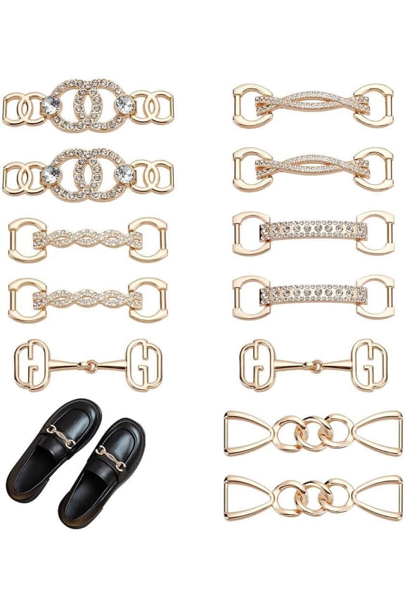 12Pcs Shoelace Charms Decorative Shoe Chains 6 Styles Golden Shoe Charms Shoe Chain Accessories Shoe Jewelry for Sneakers Women Sandals Casual Shoes Party Holiday Light Gold