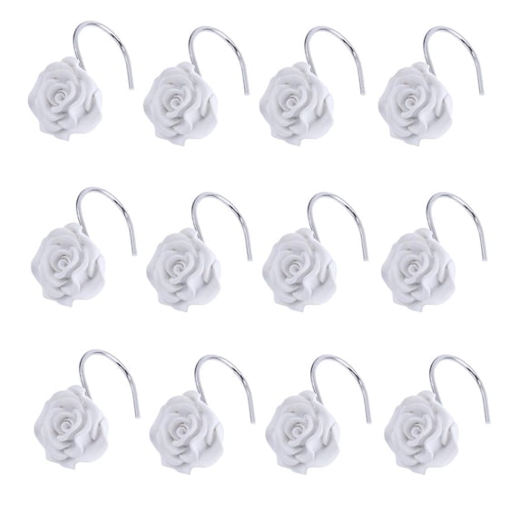 12Pcs Shor Curtain Hooks Rose Flor Resin Hanger Holder Slide Bathhroom Decoration Gift White