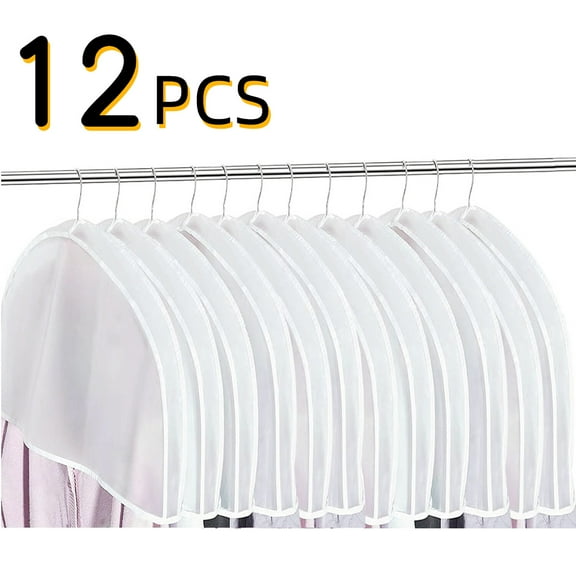 12Pcs Shoulder Covers Vinyl Hanger Covers for Closet Clothes Storage Protectors, Breathable Cover Set for Suit, Coat, Jackets, Blouses, Dress - 12"H x 24"W x 2"D