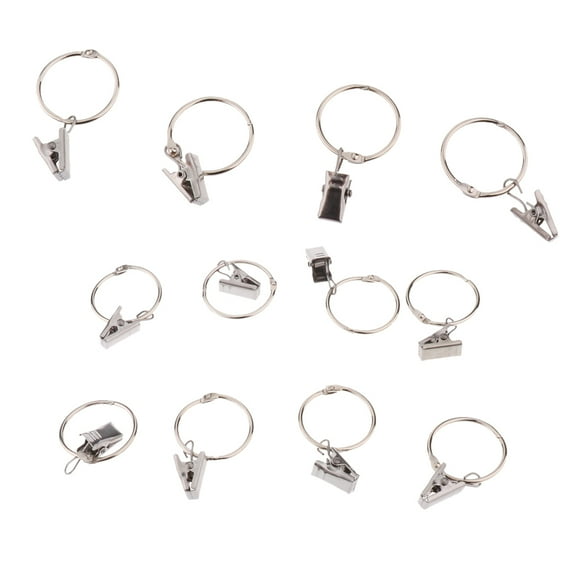 12Pcs Shower Curtain Rings with Clips Clamps Hanger Eyelet Rings Hook 30mm